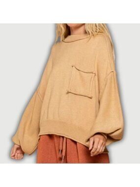 POL Slouchy Sweater Sz S Tan Cotton Knit Relaxed Oversized Boho Grunge Pull Over